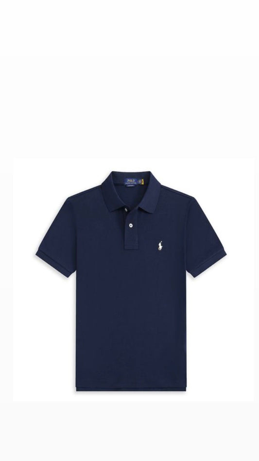 RL NAVY POLO SHIRT-WHITE LOGO