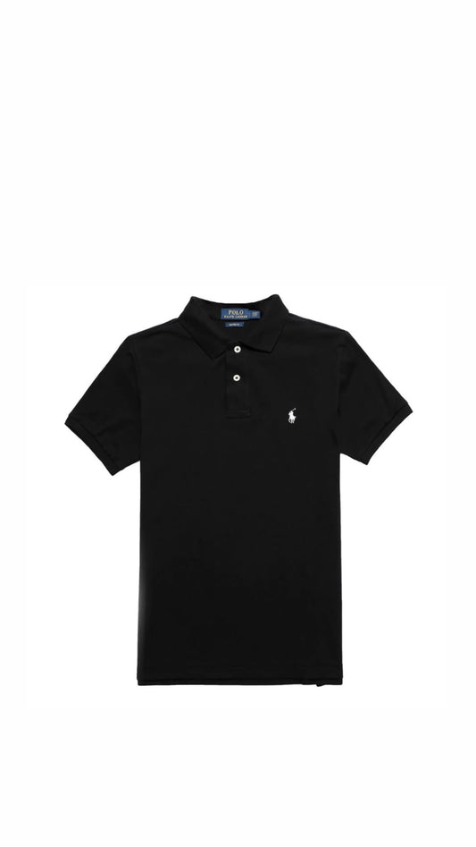 RL BLACK POLO SHIRT-WHITE LOGO